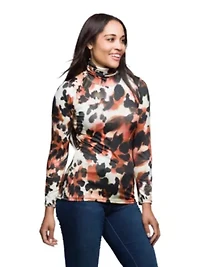 Womens Long Sleeve Turtleneck Top Animal Print