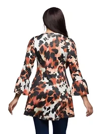 Womens Scoop Neck Bell Sleeve Tunic Top Animal Print