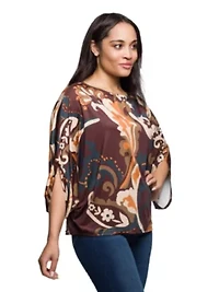 Womens Brown Paisley Print Dolman Sleeve Top