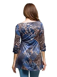 Womens Three Quarter Sleeve Tunic Top Blue Animal Print