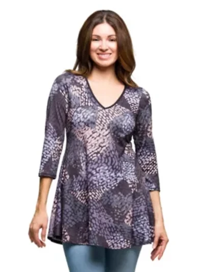 Womens Gray Abstract Print V Neck three quarter Sleeve Tunic Top