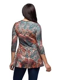 Womens Animal Print V Neck Three Quarter Sleeve Tunic Top