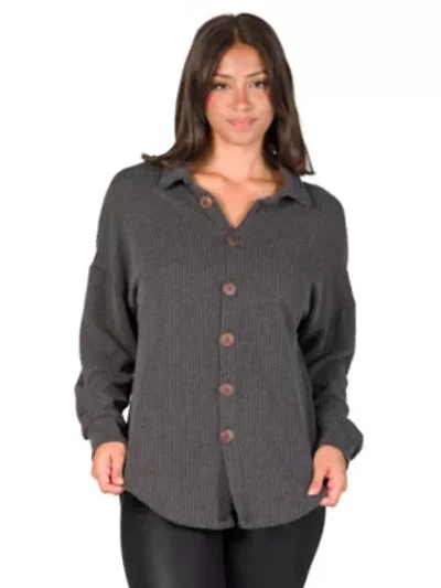 24seven Comfort Apparel Ribbed Button Up Long Sleeve Collared Shirt Jacket