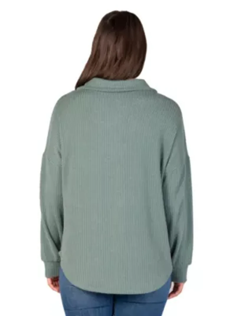 24seven Comfort Apparel Ribbed Button Up Long Sleeve Collared Shirt Jacket