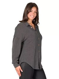 24seven Comfort Apparel Ribbed Button Up Long Sleeve Collared Shirt Jacket