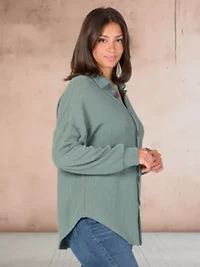 24seven Comfort Apparel Ribbed Button Up Long Sleeve Collared Shirt Jacket