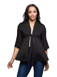 Womens Tie Front Bell Sleeve Cardigan
