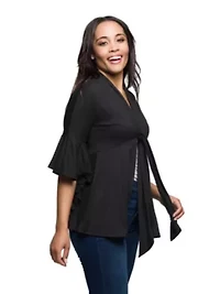 Womens Tie Front Bell Sleeve Cardigan