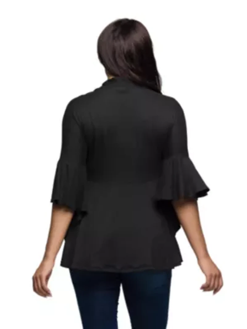 Womens Tie Front Bell Sleeve Cardigan