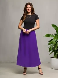 Womens Elastic Waist A Line Maxi Skirt