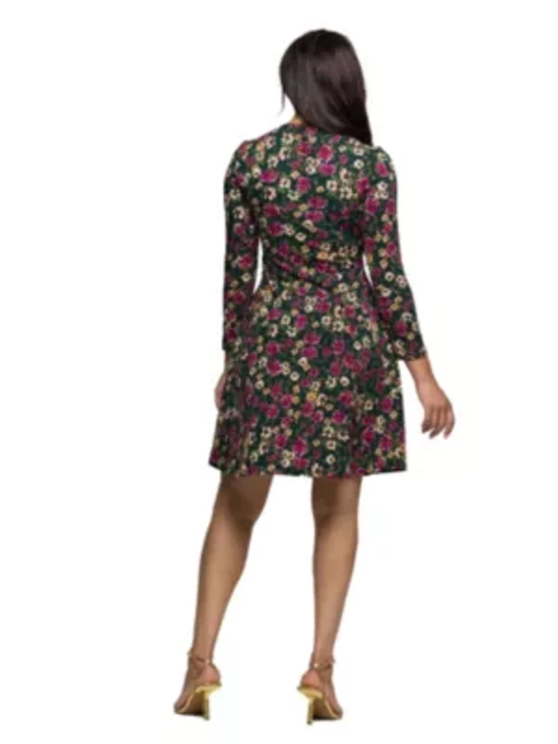Womens Floral Print Long Sleeve Fit and Flare Mini Dress