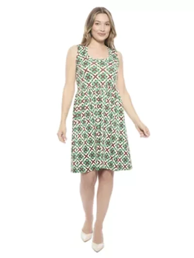 Womens Geometric Sleeveless Fit N Flare Knee Length A Line Dress