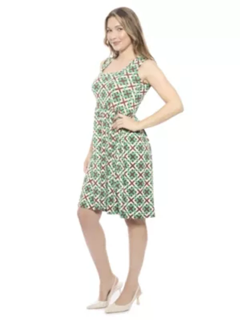 Womens Geometric Sleeveless Fit N Flare Knee Length A Line Dress
