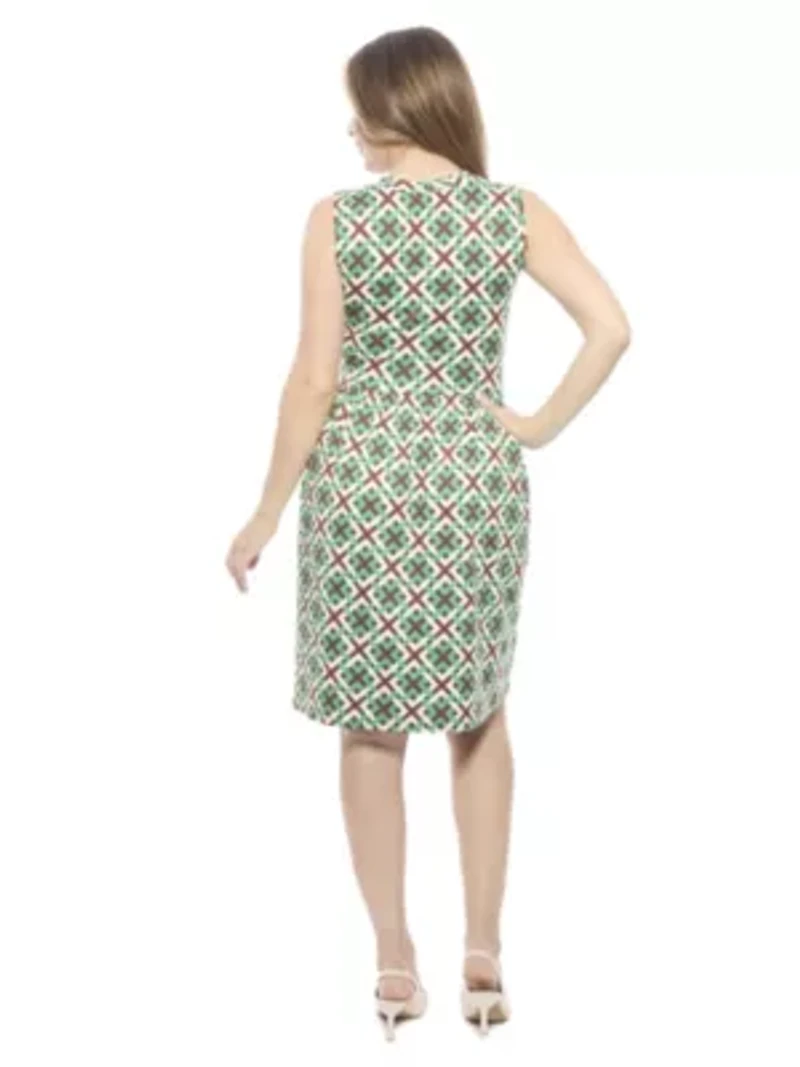 Womens Geometric Sleeveless Fit N Flare Knee Length A Line Dress