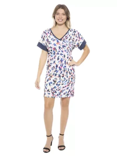 Womens Abstract Short Sleeve Knee Length T Shirt Dress