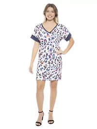 Womens Abstract Short Sleeve Knee Length T Shirt Dress