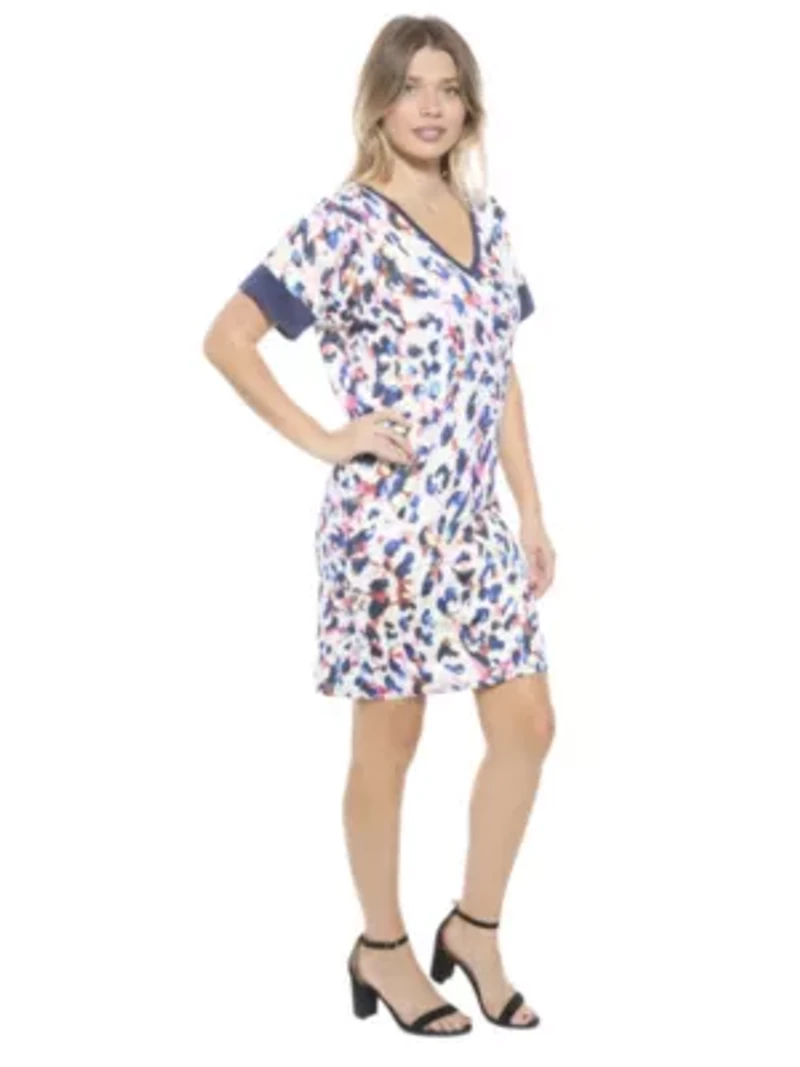 Womens Abstract Short Sleeve Knee Length T Shirt Dress