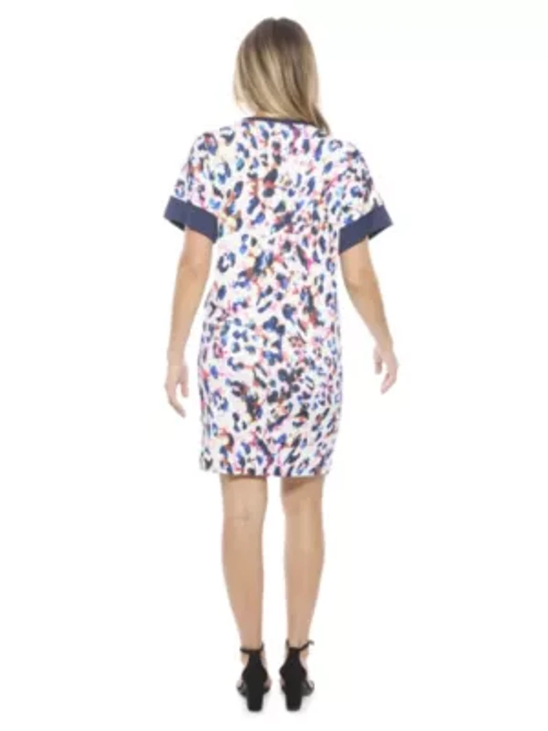 Womens Abstract Short Sleeve Knee Length T Shirt Dress
