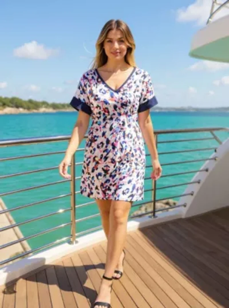 Womens Abstract Short Sleeve Knee Length T Shirt Dress