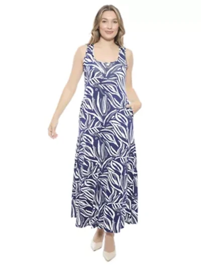 Womens Abstract Sleeveless Scoop Neck A Line Pocket Maxi Dress