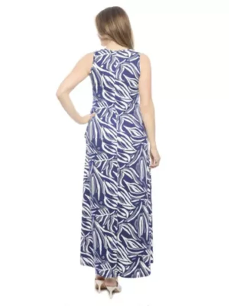 Womens Abstract Sleeveless Scoop Neck A Line Pocket Maxi Dress