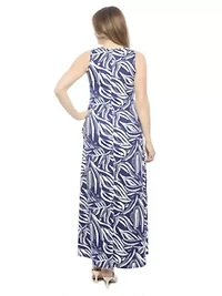 Womens Abstract Sleeveless Scoop Neck A Line Pocket Maxi Dress