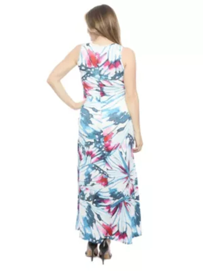 Womens Butterfly Sleeveless Scoop Neck A Line Pocket Maxi Dress