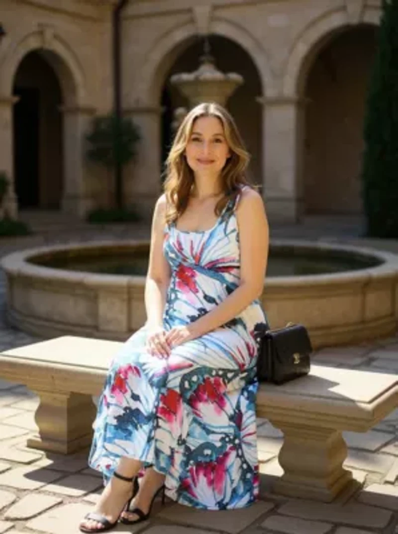 Womens Butterfly Sleeveless Scoop Neck A Line Pocket Maxi Dress