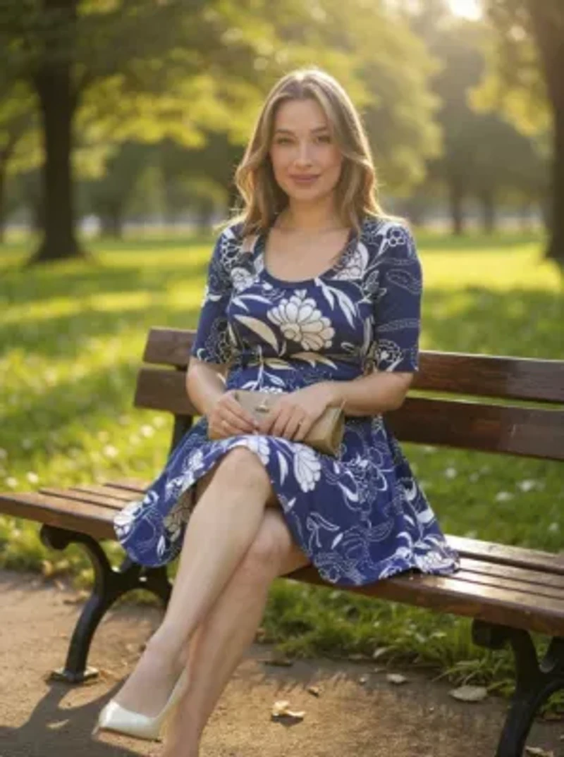 Womens Floral Scoop Neck Elbow Sleeve Knee Length A Line Flared Dress