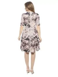 Womens Paisley Scoop Neck Elbow Sleeve Knee Length A Line Flared Dress