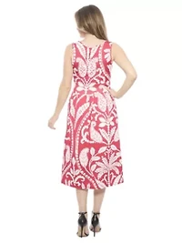 Womens Paisley V Neck Sleeveless Pleated Pocket Midi Fit N Flare Dress