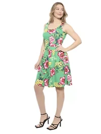 Womens Floral Sleeveless Pleated Pocket Skater Dress