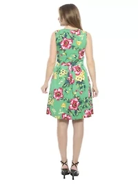Womens Floral Sleeveless Pleated Pocket Skater Dress