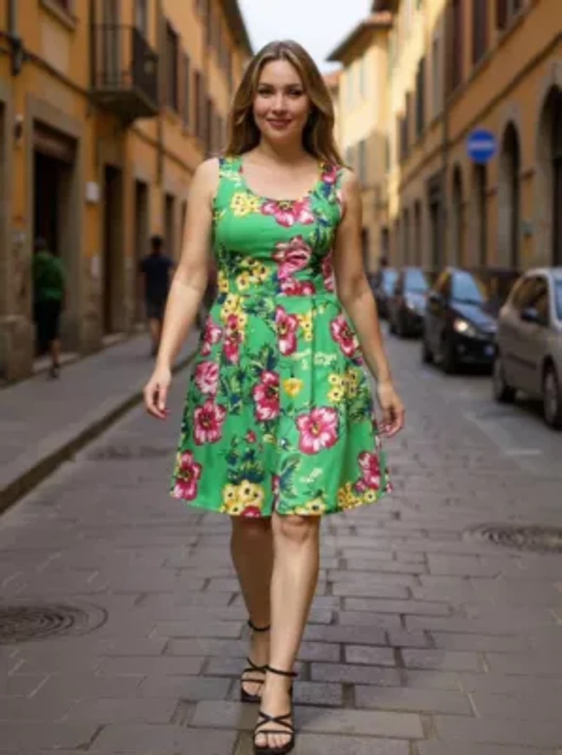 Womens Floral Sleeveless Pleated Pocket Skater Dress