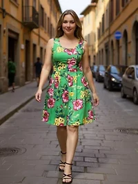 Womens Floral Sleeveless Pleated Pocket Skater Dress