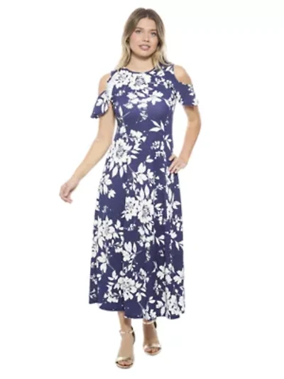 Womens Floral Ruffle Sleeve Cold Shoulder A Line Maxi Dress