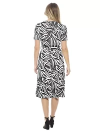 Womens Abstract V Neck Short Sleeve A Line Midi Dress