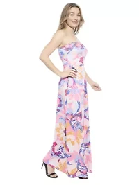 Womens Abstract A Line Strapless Pocket Maxi Dress