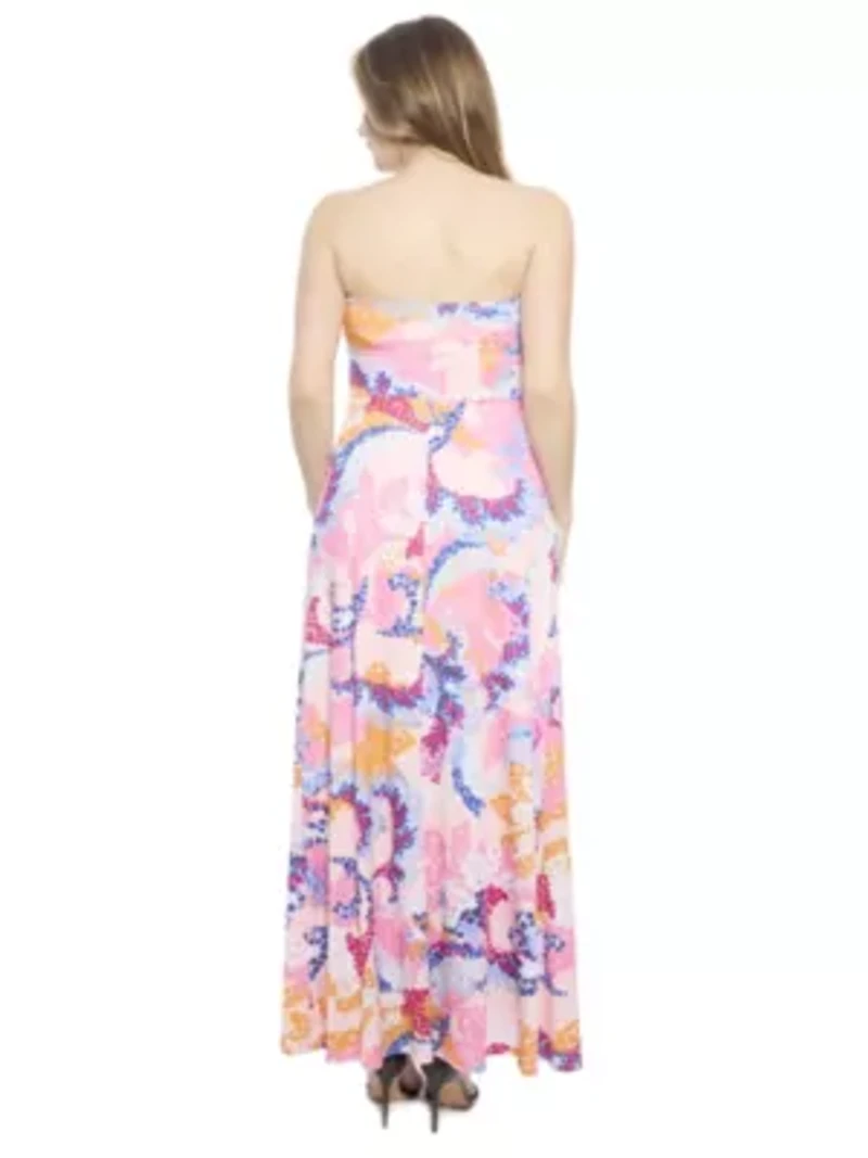 Womens Abstract A Line Strapless Pocket Maxi Dress