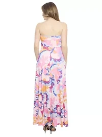 Womens Abstract A Line Strapless Pocket Maxi Dress