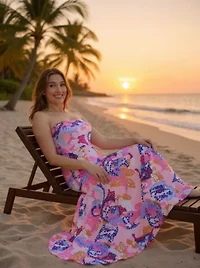 Womens Abstract A Line Strapless Pocket Maxi Dress