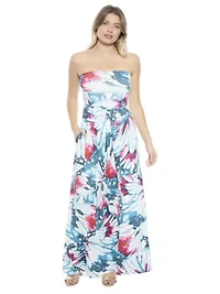Womens Butterfly A Line Strapless Pocket Maxi Dress