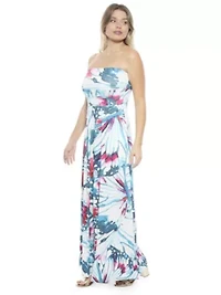 Womens Butterfly A Line Strapless Pocket Maxi Dress