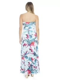 Womens Butterfly A Line Strapless Pocket Maxi Dress