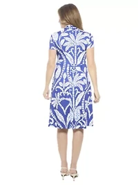 Womens Paisley V Neck Short Sleeve Faux Wrap Knee Length A Line Dress