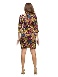 Womens Plum Floral Print Keyhole Neckline Sheath Dress