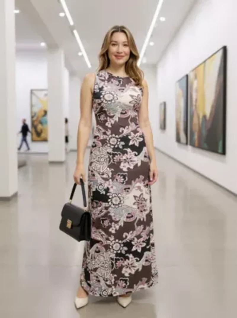 Womens Paisley Sleeveless Side Slit Bodycon A Line Maxi Dress