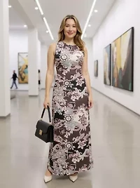 Womens Paisley Sleeveless Side Slit Bodycon A Line Maxi Dress