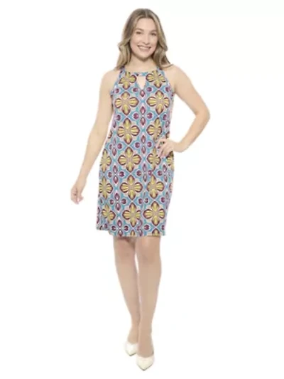 Womens Floral Knee Length Paisley Sleeveless Keyhole Dress