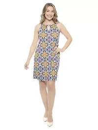 Womens Floral Knee Length Paisley Sleeveless Keyhole Dress